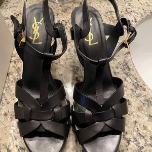 Black YSL Leather Tribute Sandals